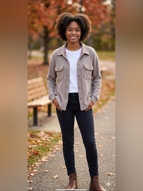 Rewind Waffle Knit Thermal Shacket | Taupe Grey Button Down | Size M